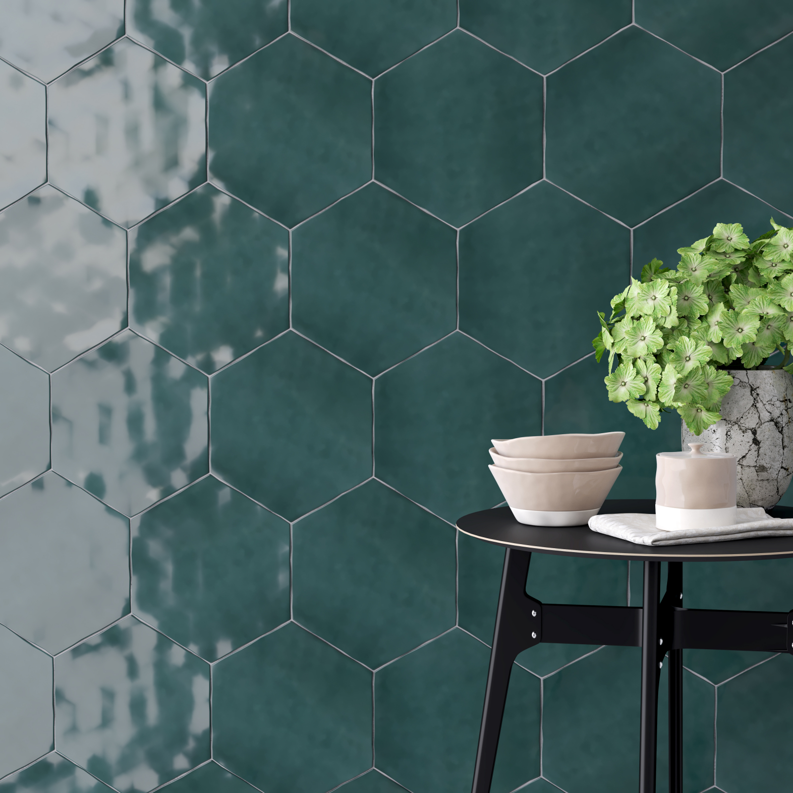 Amazon Green Hexagon Ceramic Wall Tile-Gloss Amazon Green Hexagon Ceramic Wall Tile-Gloss