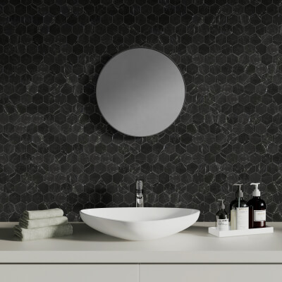 Marquina Black Hexagon Marble Mosaic Tile-Honed Marquina Black Hexagon Marble Mosaic Tile-Honed