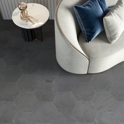 Brazilian Black Slate Hexagon Tile - Riven Brazilian Black Slate Hexagon Tile - Riven