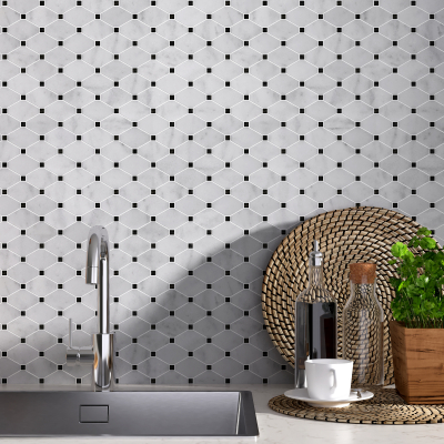 Carrara White Diamond Marble Mosaic Tile-Honed Carrara White Diamond Marble Mosaic Tile-Honed