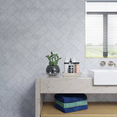 Carrara White Herringbone Marble Tile - Honed Carrara White Herringbone Marble Tile - Honed