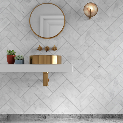 Carrara White Herringbone Marble Tile-Polished Carrara White Herringbone Marble Tile-Polished