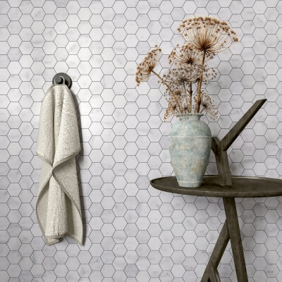 Carrara White Hexagon Marble Mosaic Tile - Honed Carrara White Hexagon Marble Mosaic Tile - Honed