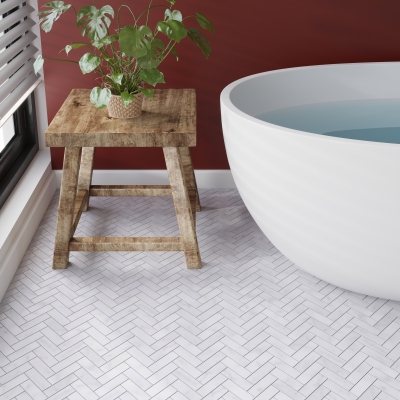 Carrara White Herringbone Marble Mosaic Tile - Honed Carrara White Herringbone Marble Mosaic Tile - Honed