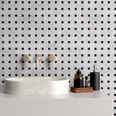 Carrara White Nero Black Basketweave Marble Mosaic Tile-Honed Carrara White Nero Black Basketweave Marble Mosaic Tile-Honed
