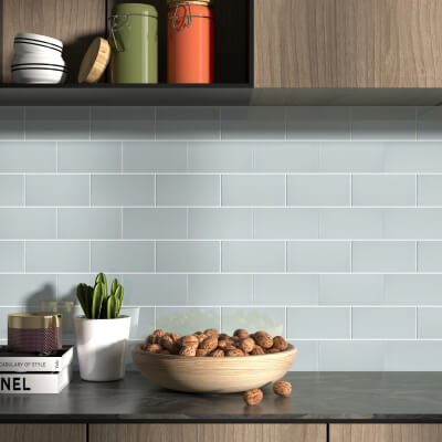 Metro Blue Gloss Ceramic Wall Tile-Flat Metro Blue Gloss Ceramic Wall Tile-Flat