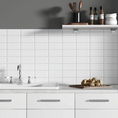 Metro White Gloss Ceramic Wall Tile-Bevelled Metro White Gloss Ceramic Wall Tile-Bevelled