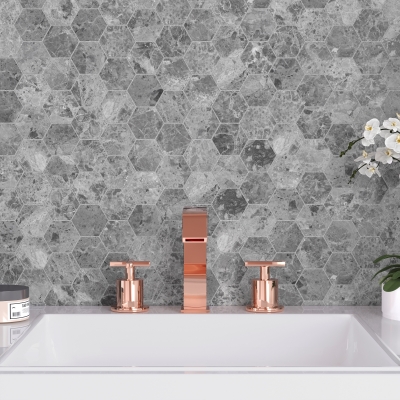Silver Dark Grey Hexagon Marble Mosaic Tile - Honed Silver Dark Grey Hexagon Marble Mosaic Tile - Honed