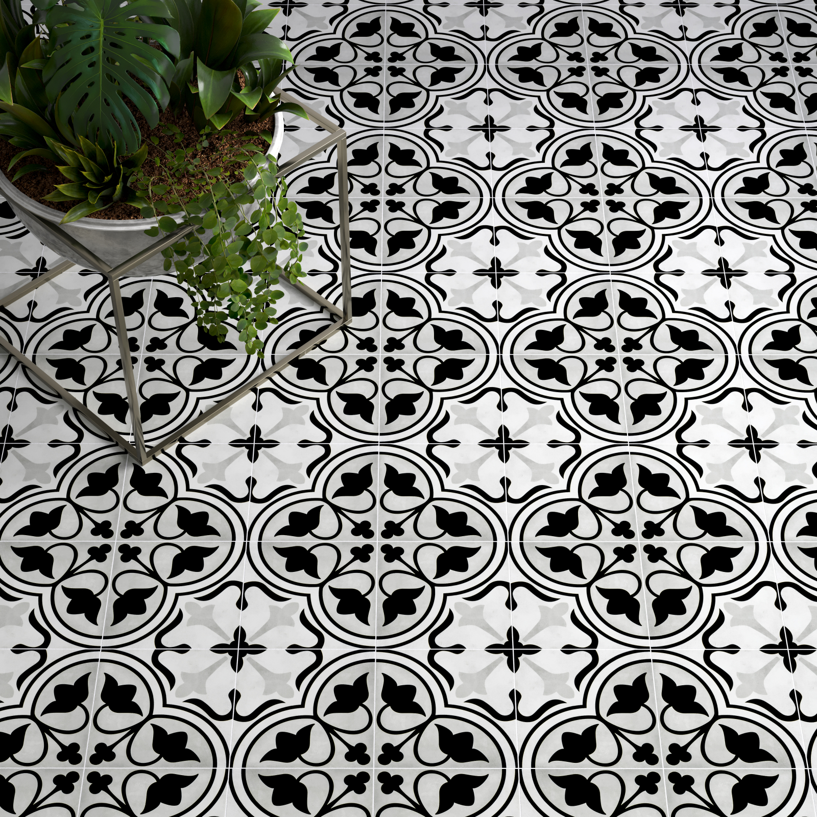 London Grey Flora Porcelain Tile-Patterned London Grey Flora Porcelain Tile-Patterned